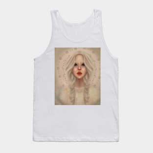 Nicole Kidman Fan Art Fairy Ice Queen Illustration Silver Hair in Braids Moon Phase Background Lace Top Tank Top